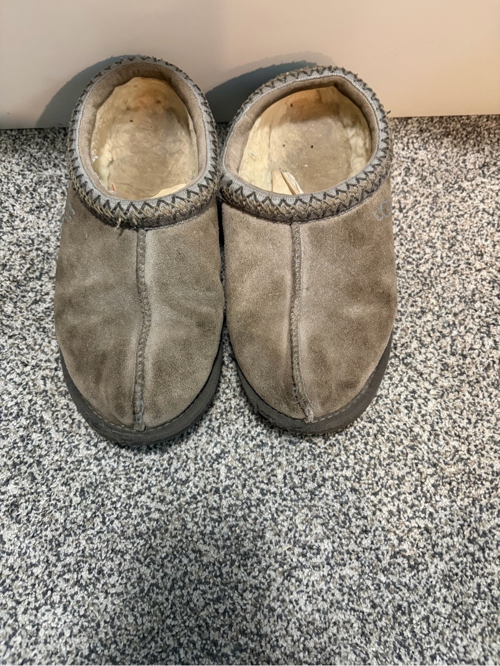 UGG Gray Suede Shearling-Lined Clog Slippers